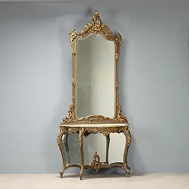 Console with Baroque style mirror, 19th century