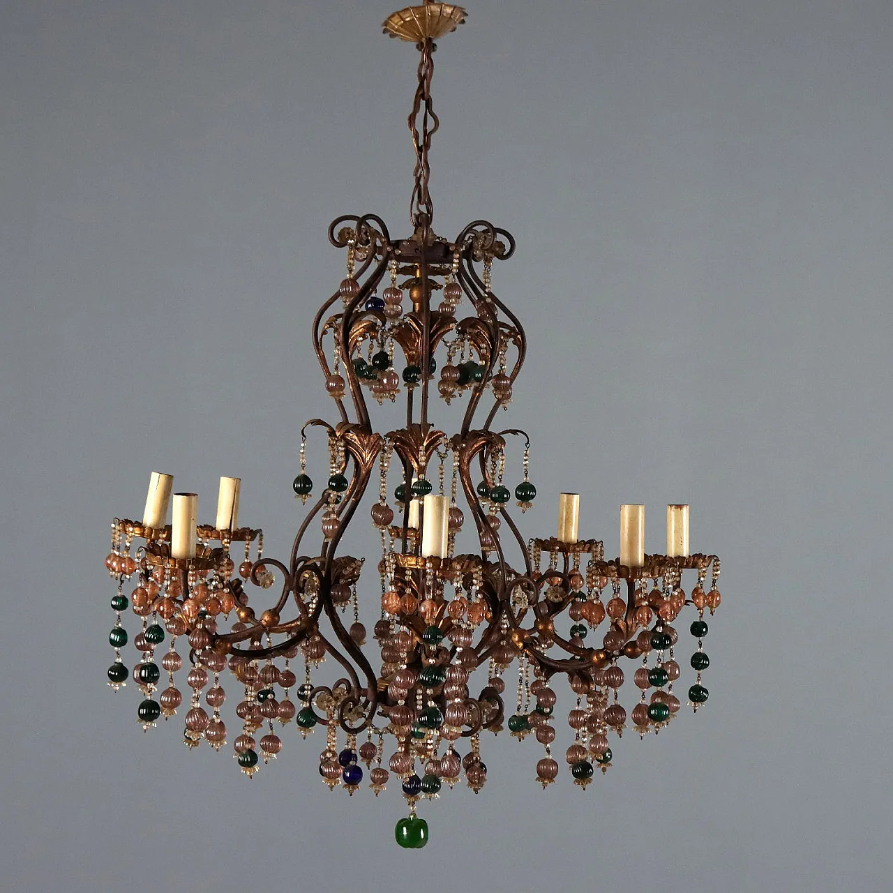 Chandelier in golden iron and sheet metal, 20th century 1