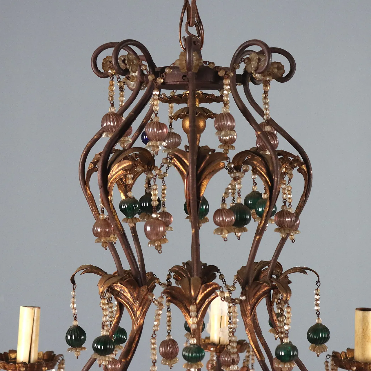 Chandelier in golden iron and sheet metal, 20th century 3