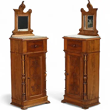 Pair of walnut bedside tables, 19th century