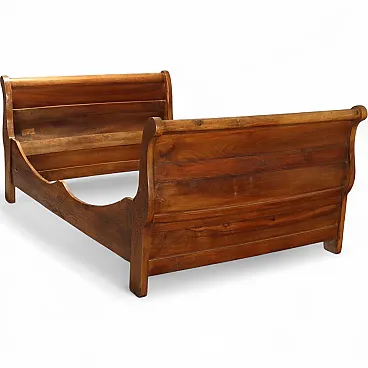 Walnut boat-shaped double bed, 19th century