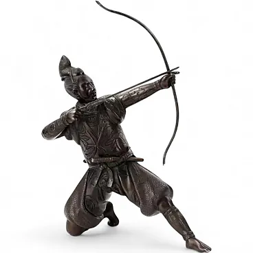 Arciere samurai giapponese in bronzo, '800