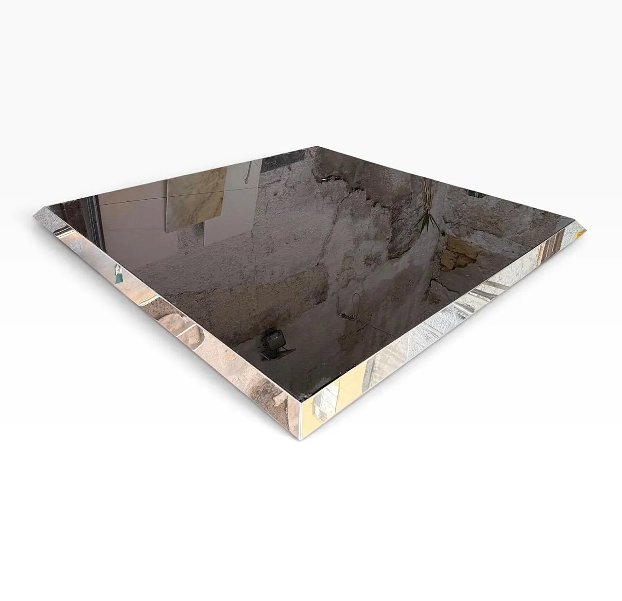 Chrome steel table, glass and wood, 1970s 2