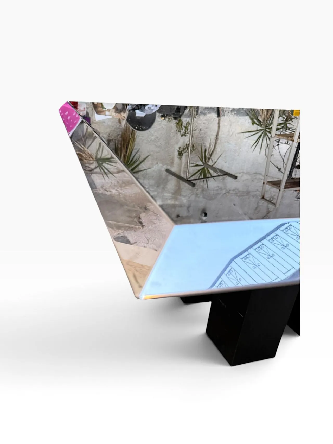 Chrome steel table, glass and wood, 1970s 3