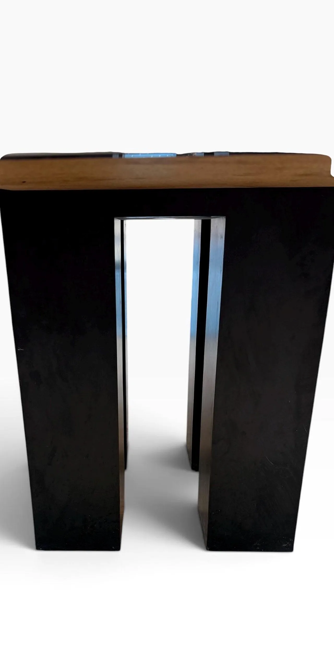 Chrome steel table, glass and wood, 1970s 5