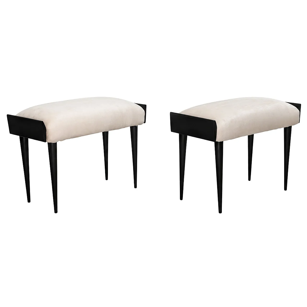 Pair of poufs in ebonized wood and velvet, Ico Parisi style, 1950s 5
