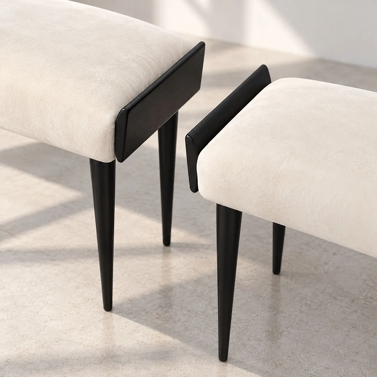 Pair of poufs in ebonized wood and velvet, Ico Parisi style, 1950s 7