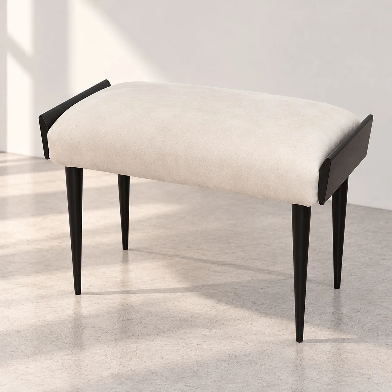 Pair of poufs in ebonized wood and velvet, Ico Parisi style, 1950s 9