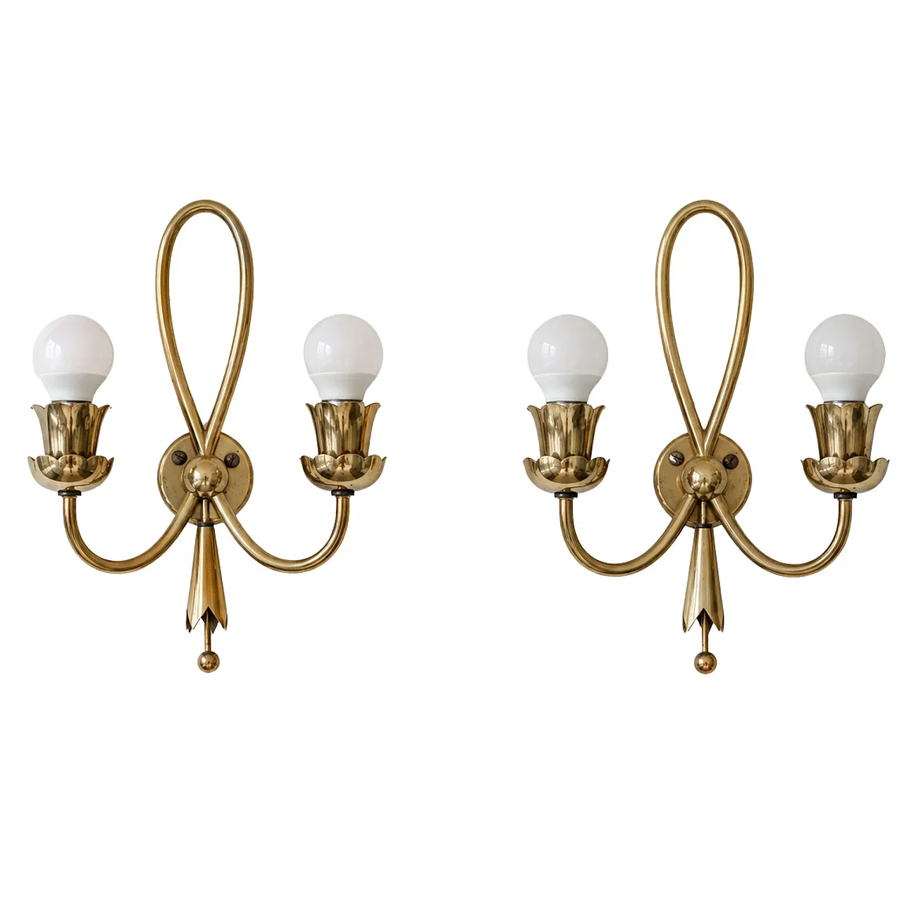 Pair of brass wall lamps by Angelo Lelii for Arredoluce, 50s 3