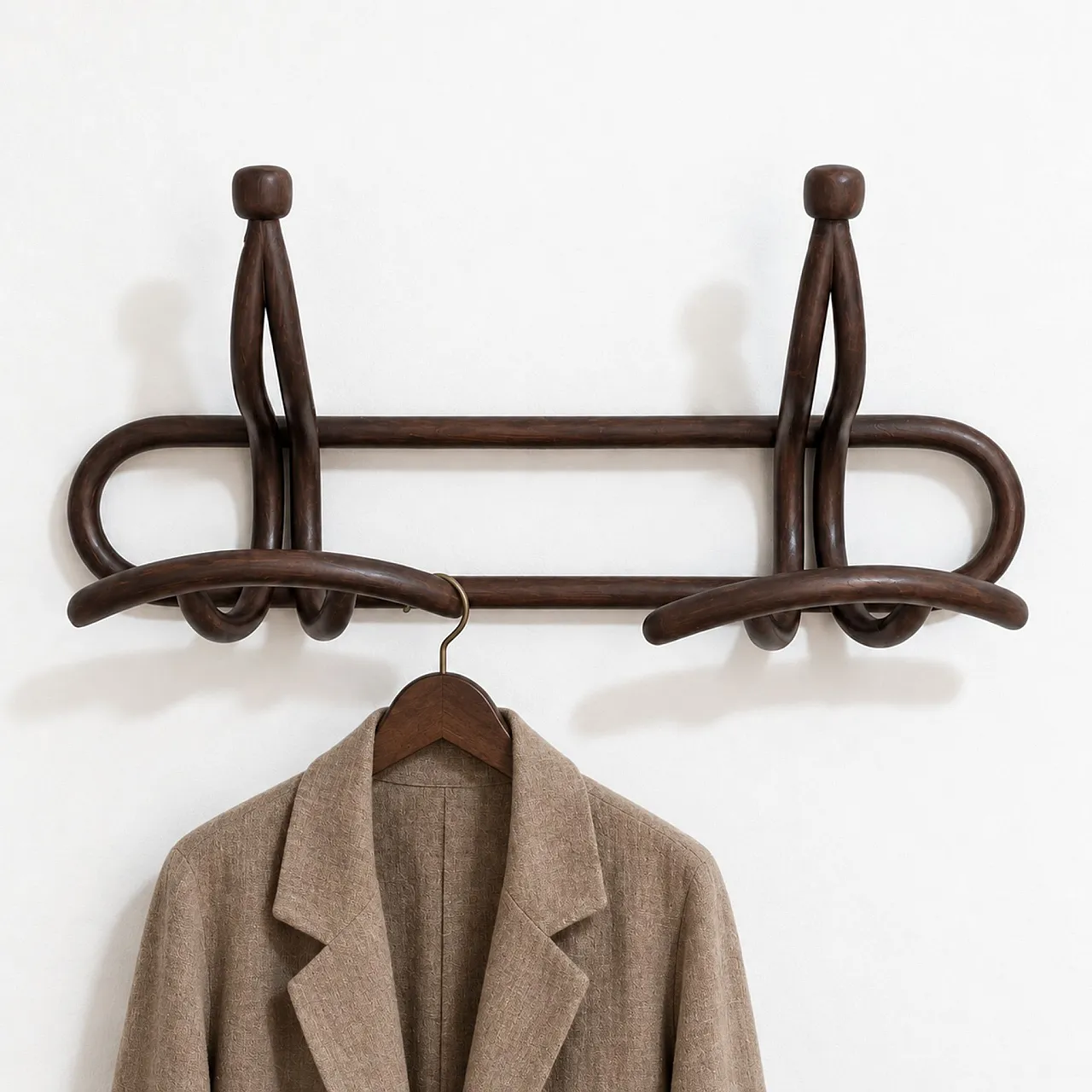 Art Nouveau wall coat rack in walnut, Thonet style, Italy, 1900s 1