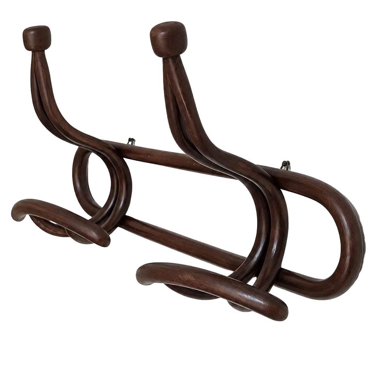 Art Nouveau wall coat rack in walnut, Thonet style, Italy, 1900s 7