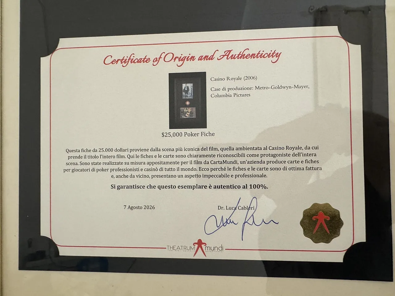 007 Casino Royale Poker fiche Original Movie Props COA, 2000 3
