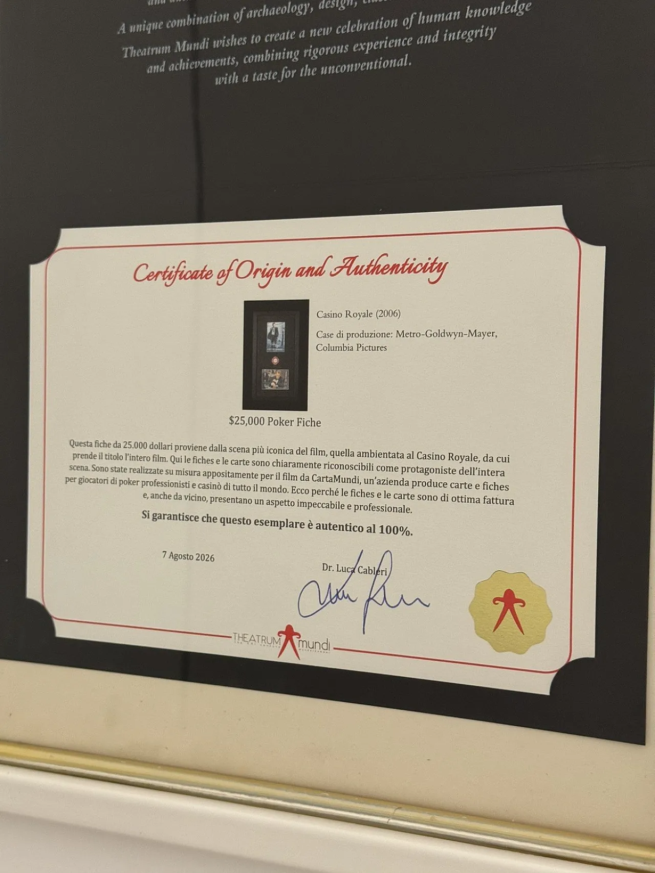 007 Casino Royale Poker fiche Original Movie Props COA, 2000 16