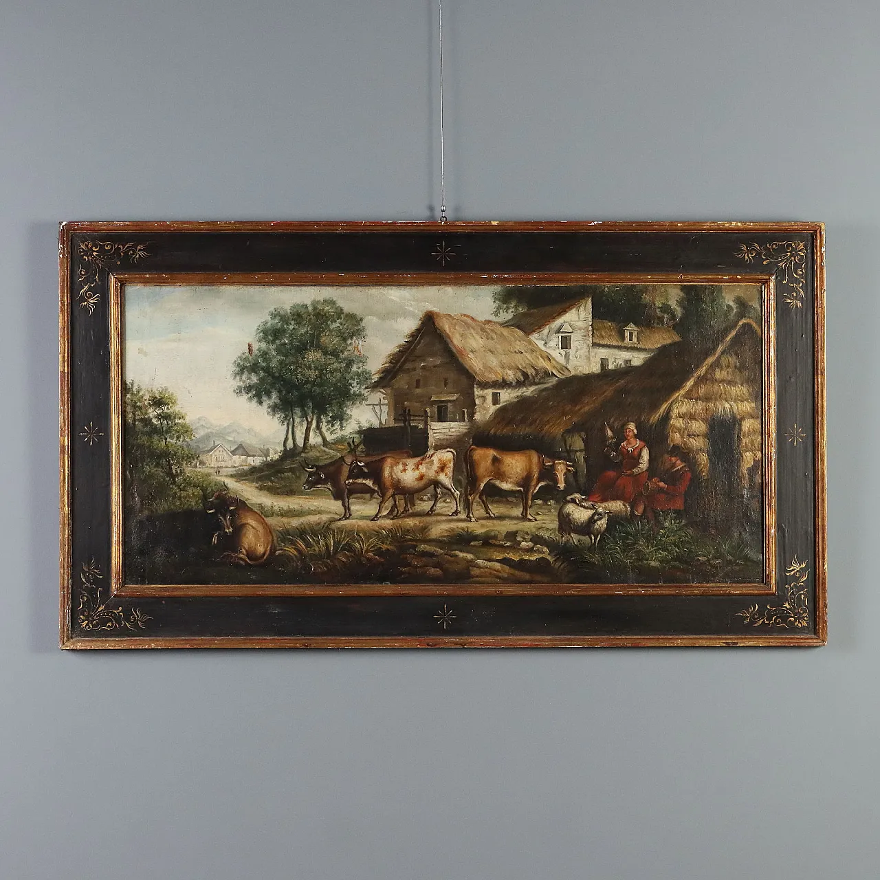 Paesaggio bucolico con figure e animali, '800 1