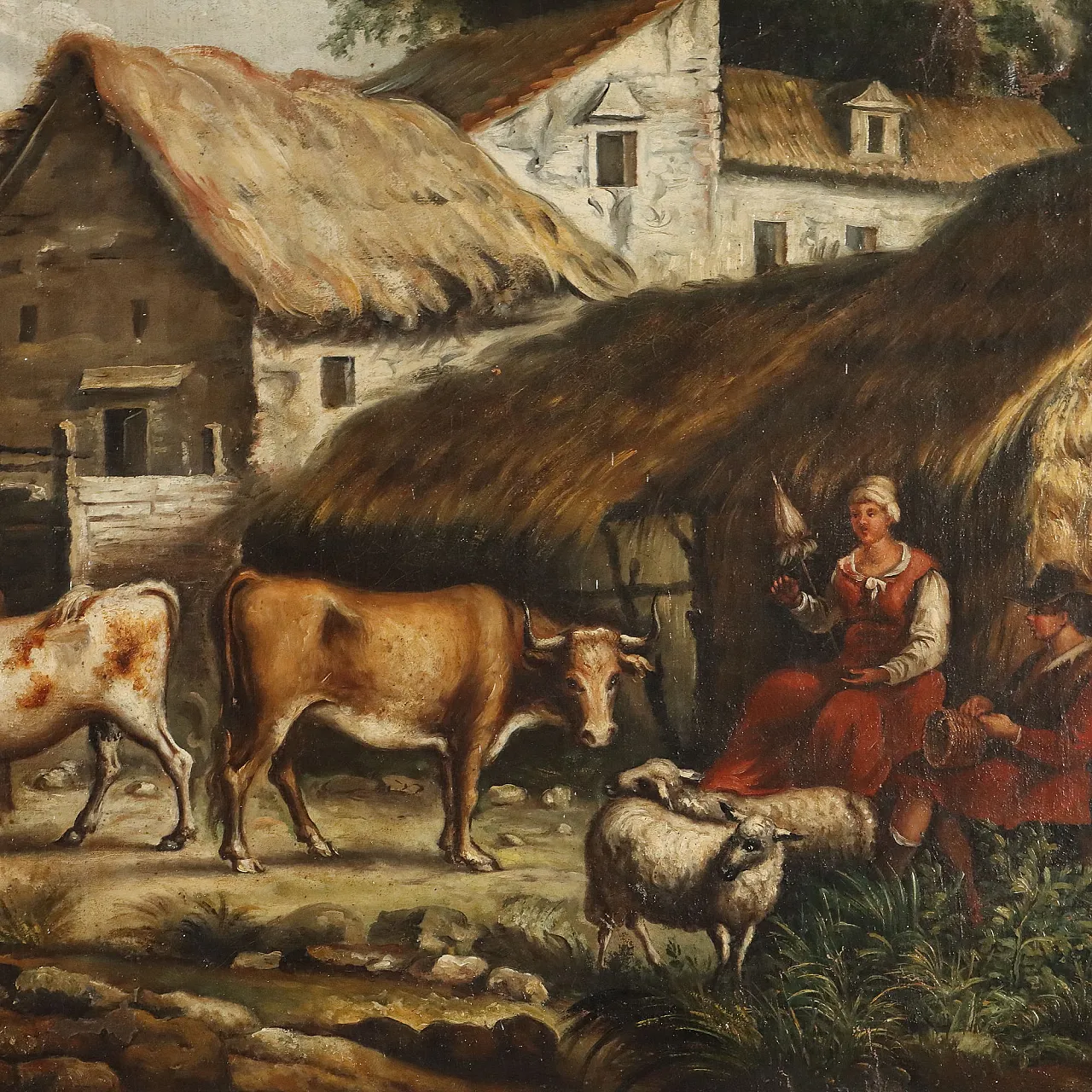 Paesaggio bucolico con figure e animali, '800 3