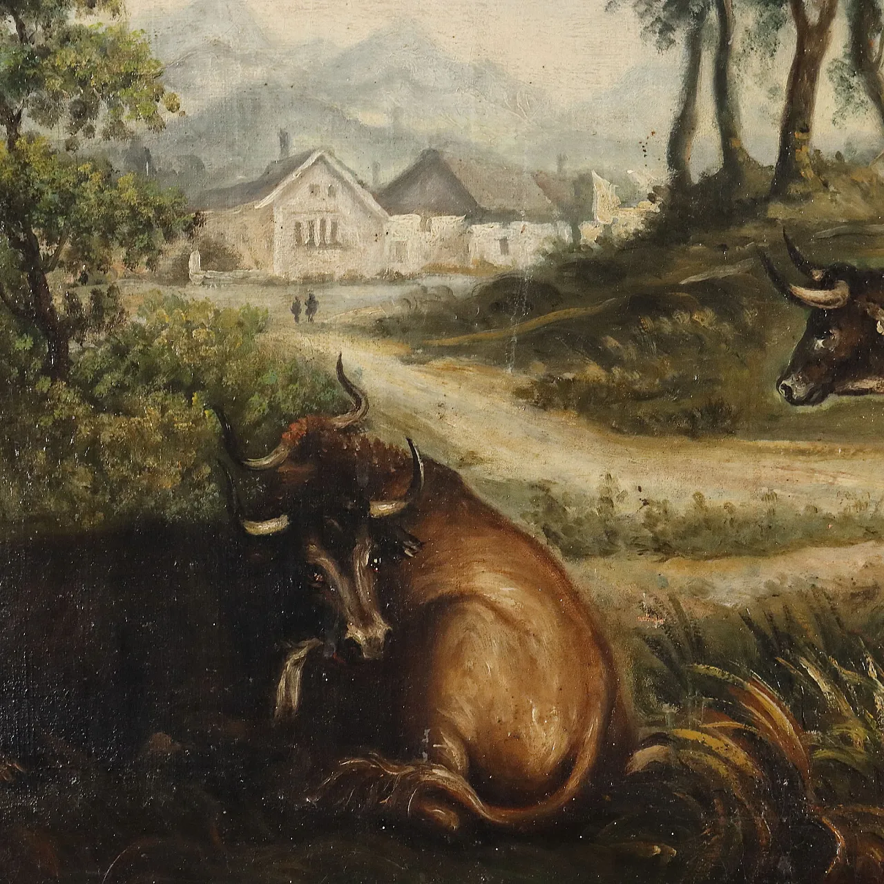 Paesaggio bucolico con figure e animali, '800 6