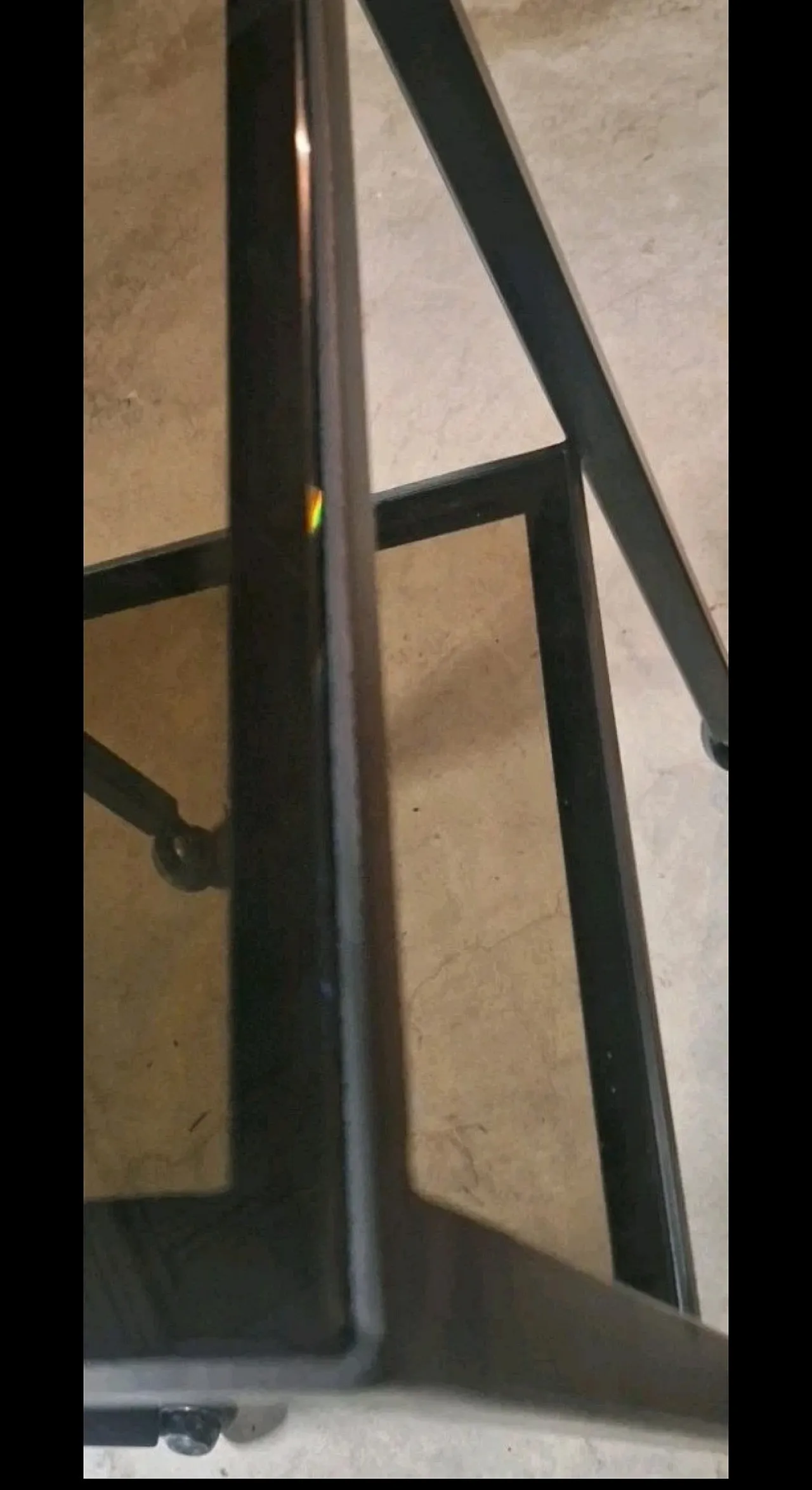 Carrello metallo doppio piano quadrato vetro 1cm con rotelle, anni '70 7
