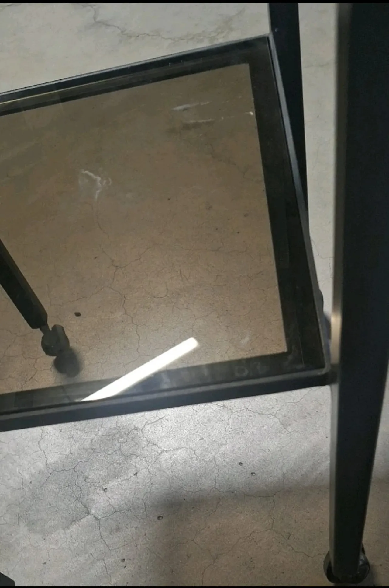 Carrello metallo doppio piano quadrato vetro 1cm con rotelle, anni '70 8