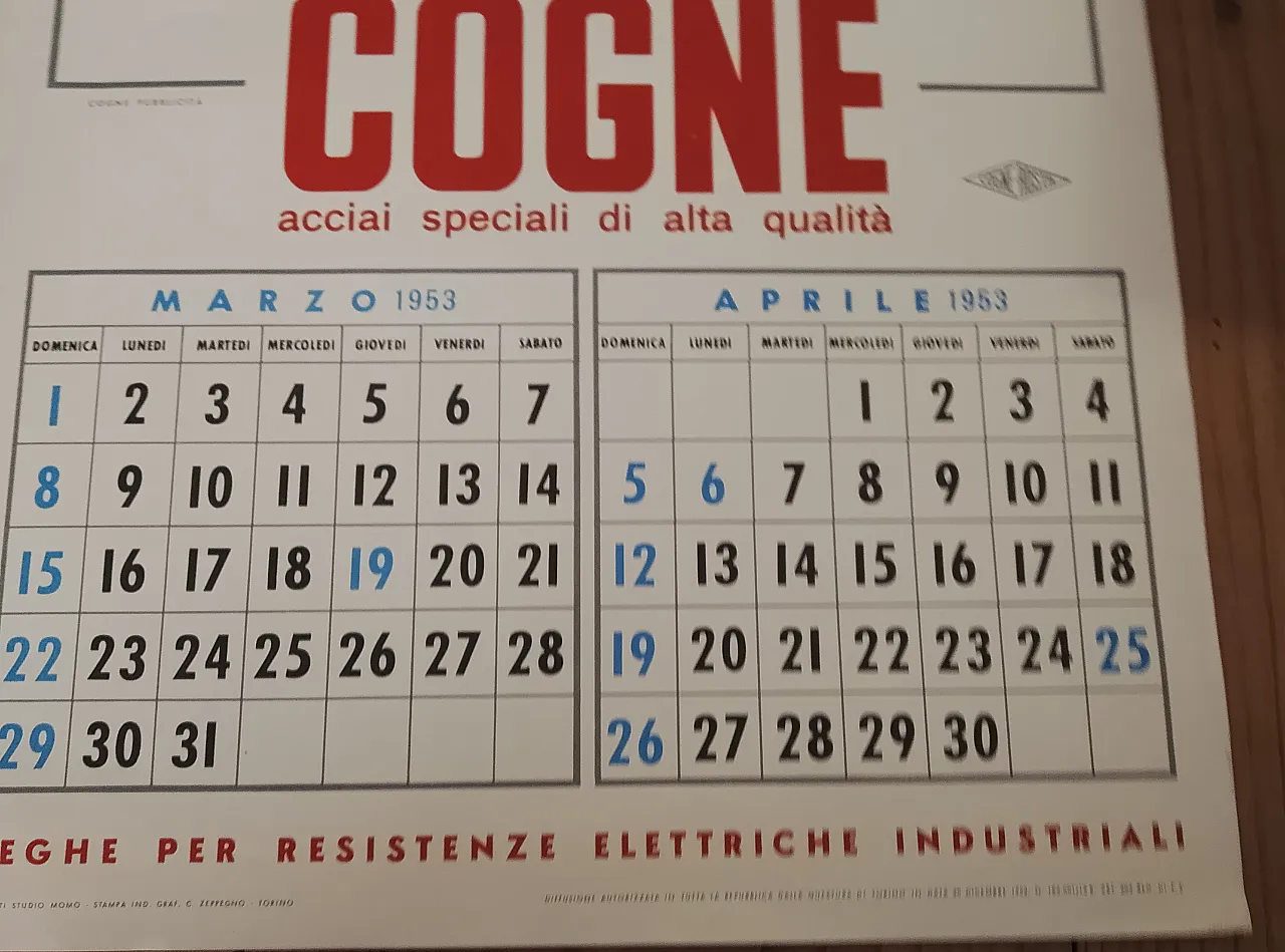"Cogne" calendar made of high-quality special steel, 1953 6