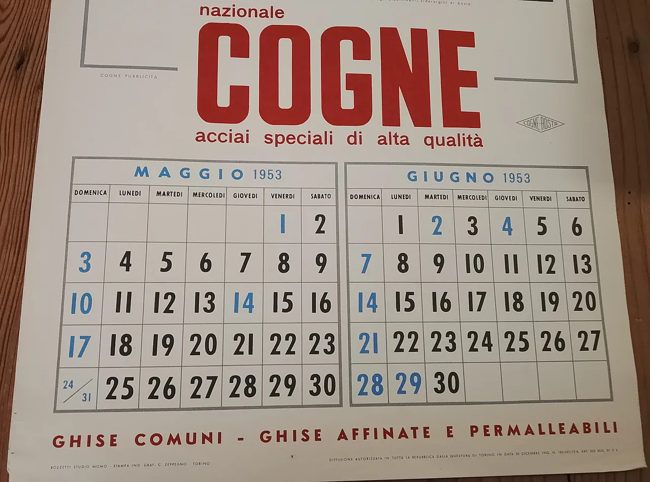 "Cogne" calendar made of high-quality special steel, 1953 7
