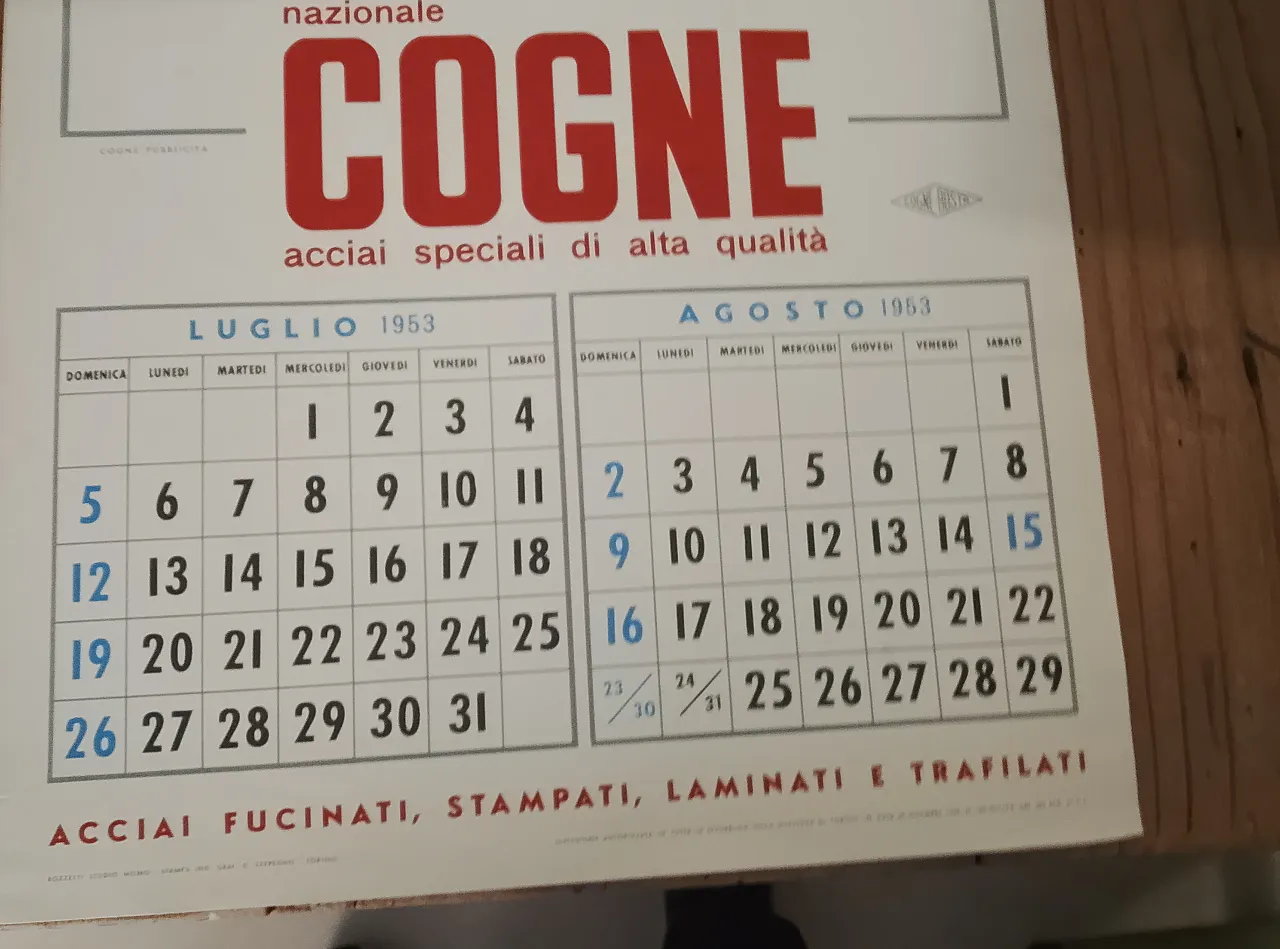 "Cogne" calendar made of high-quality special steel, 1953 8