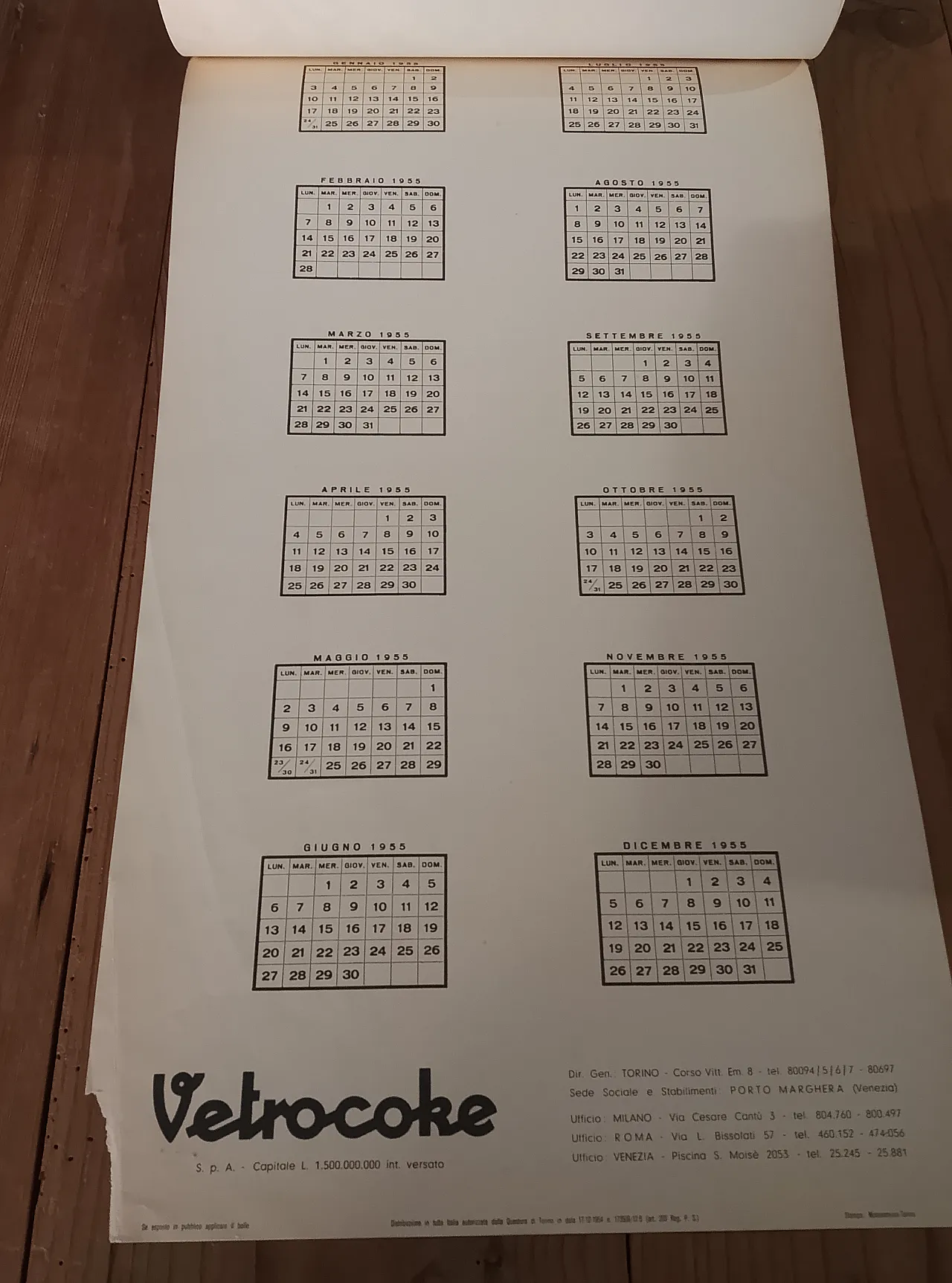 Vetrocoke Venice Porto Marghera 1955 Calendar 5