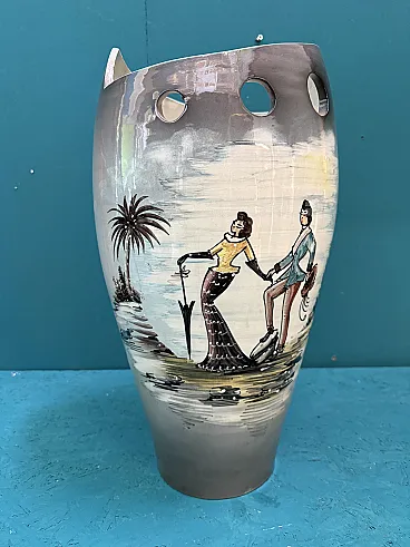 Painted ceramic umbrella stand vase, 1950s