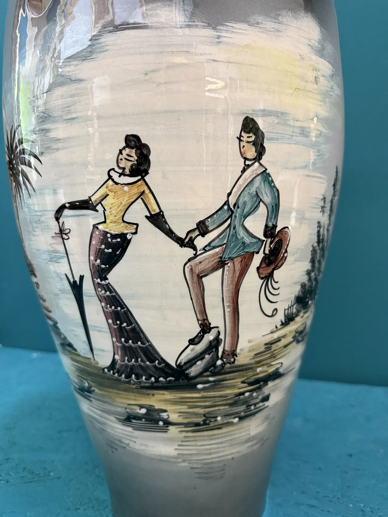 Painted ceramic umbrella stand vase, 1950s 3