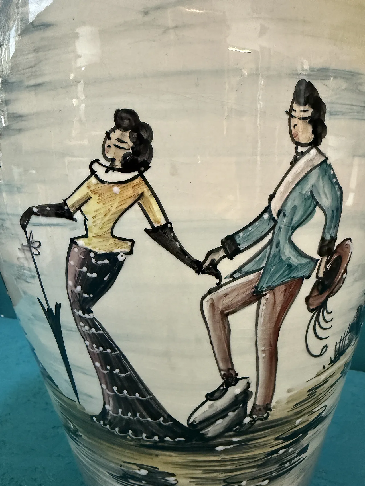 Painted ceramic umbrella stand vase, 1950s 4