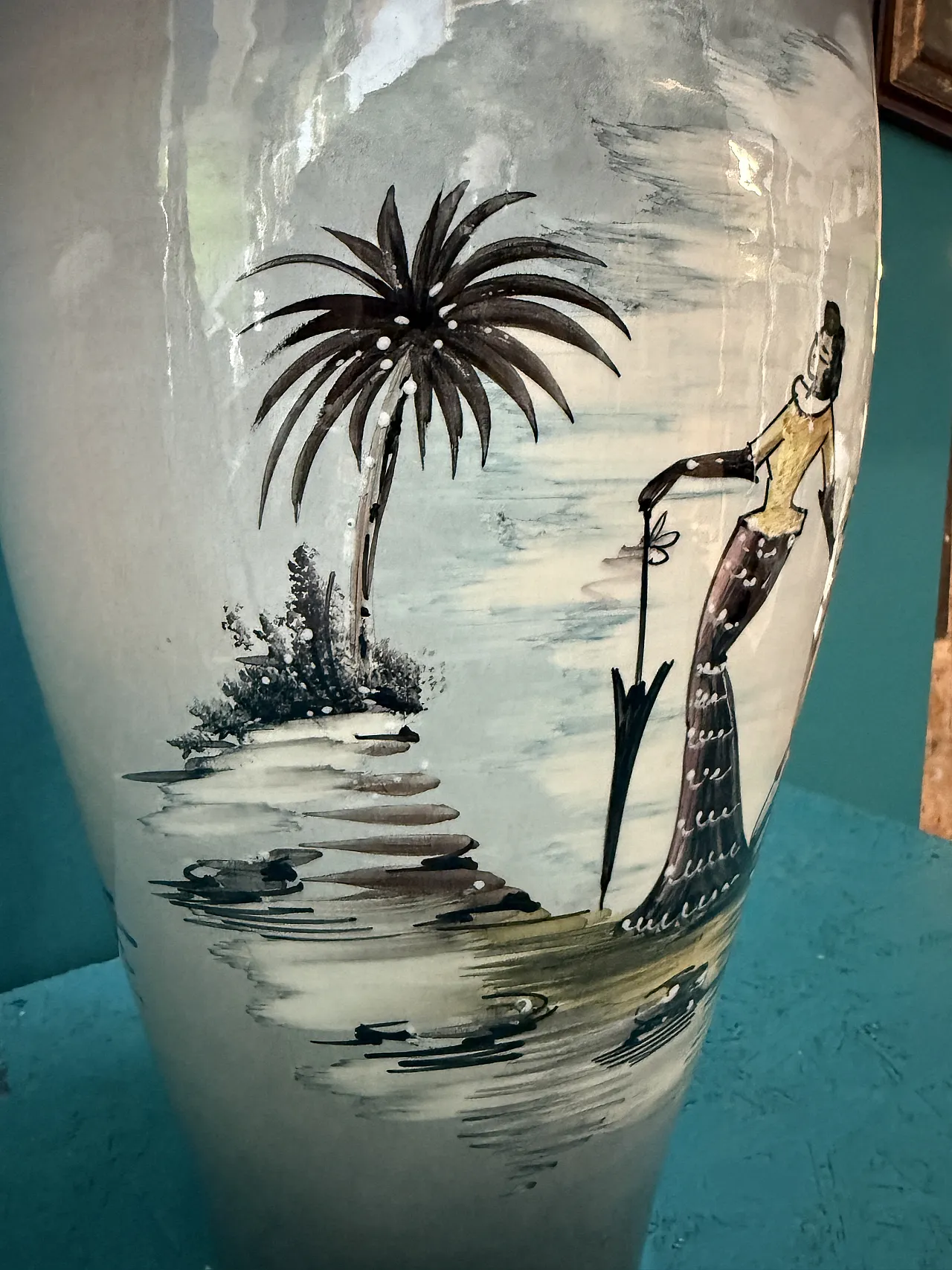 Painted ceramic umbrella stand vase, 1950s 5