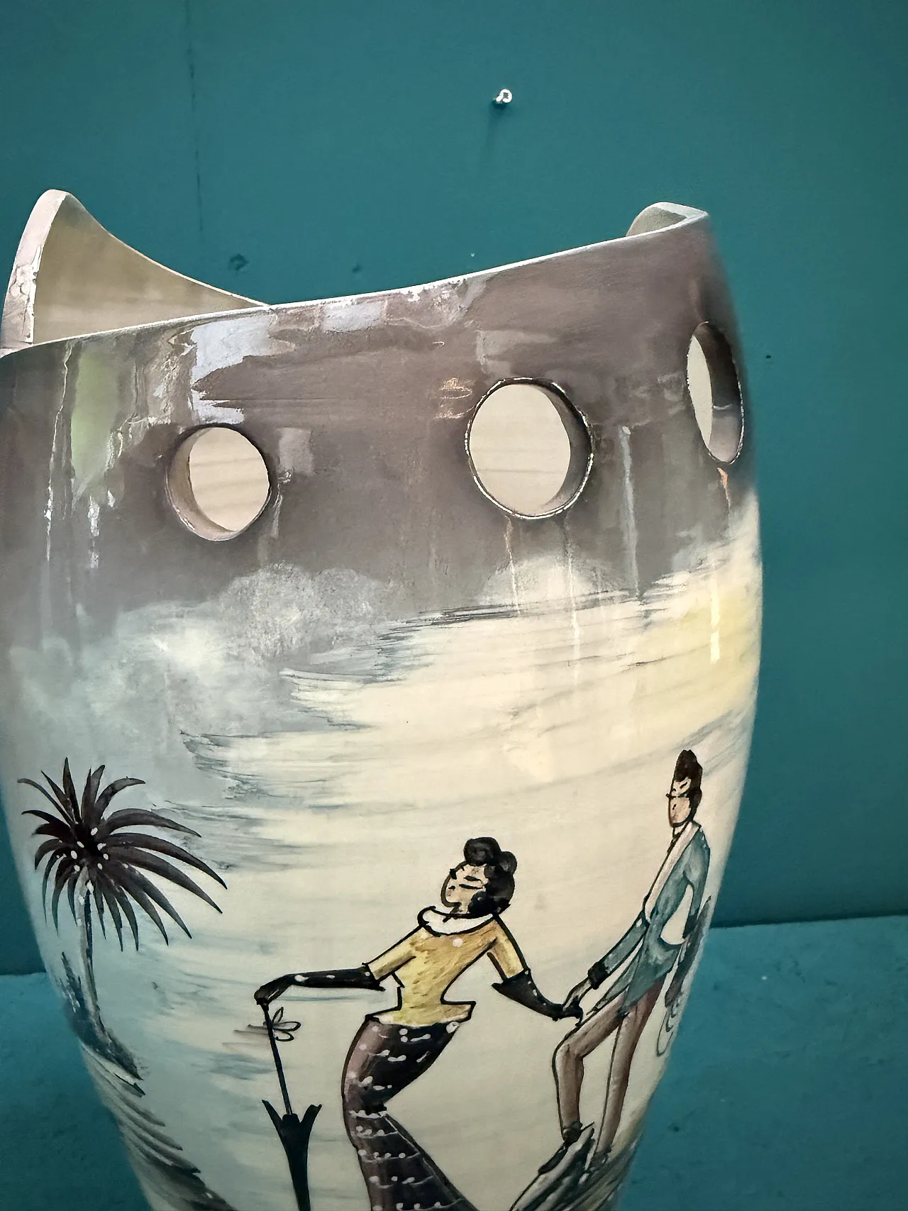 Painted ceramic umbrella stand vase, 1950s 6
