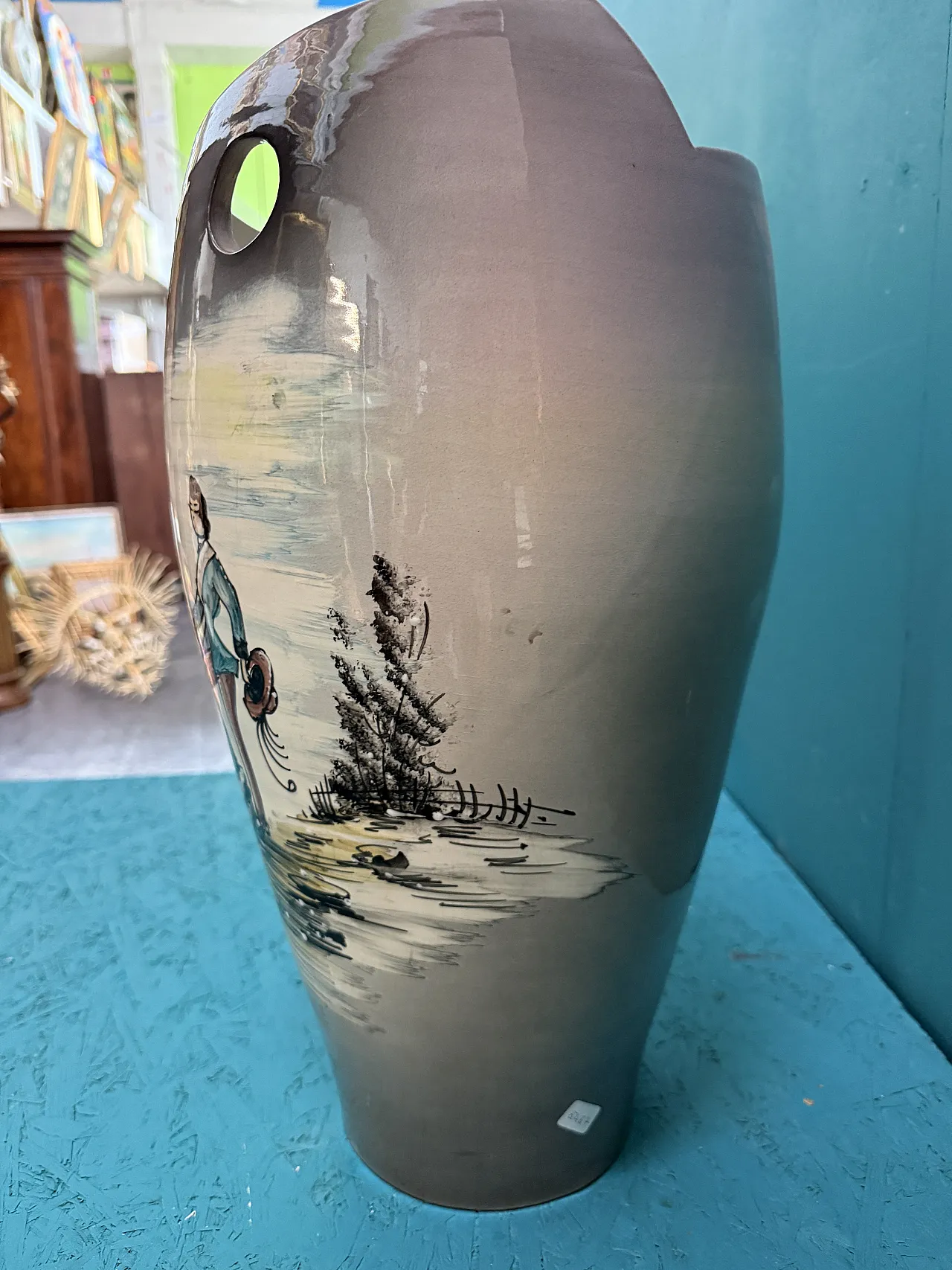 Painted ceramic umbrella stand vase, 1950s 7
