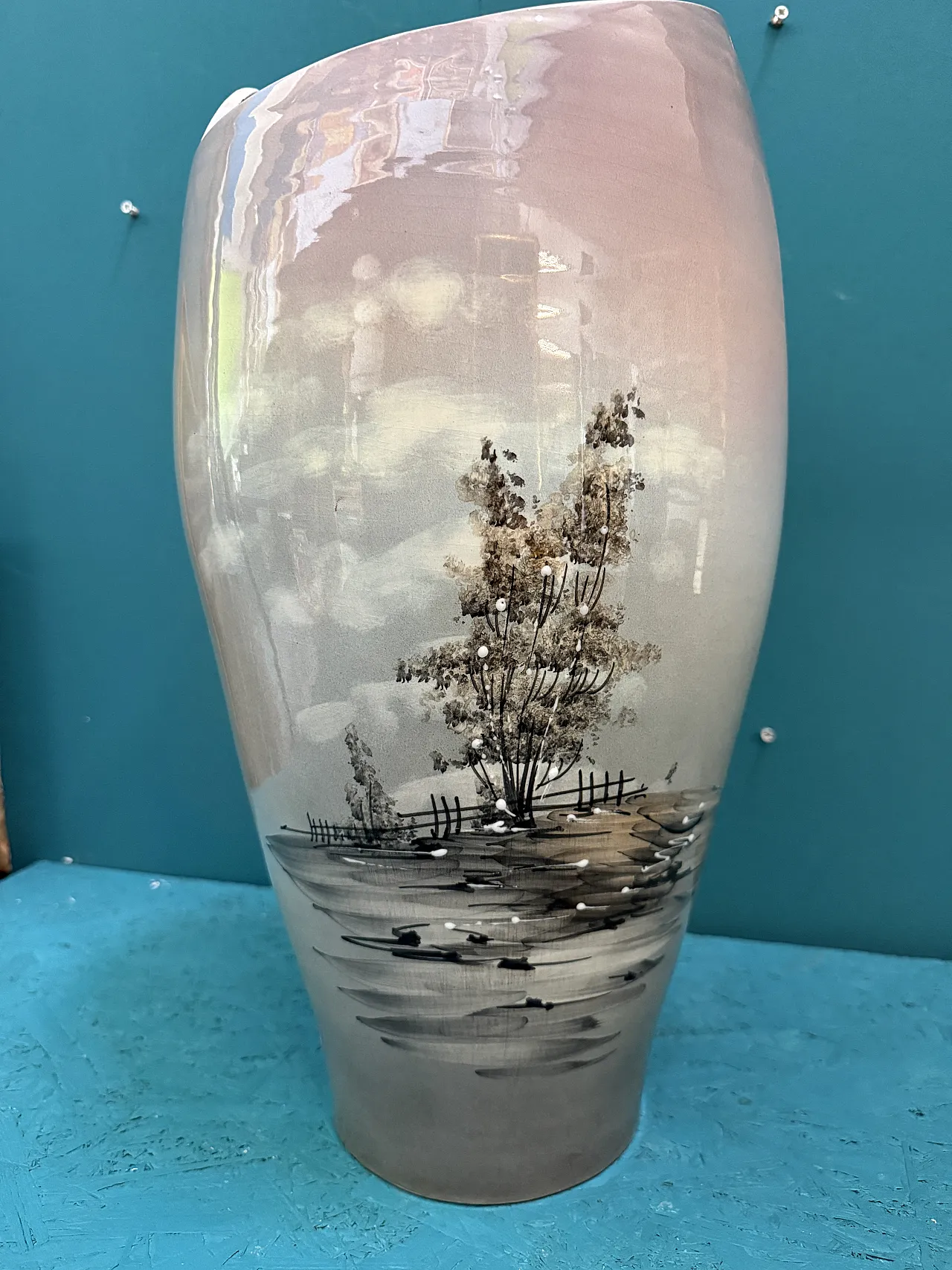 Painted ceramic umbrella stand vase, 1950s 9