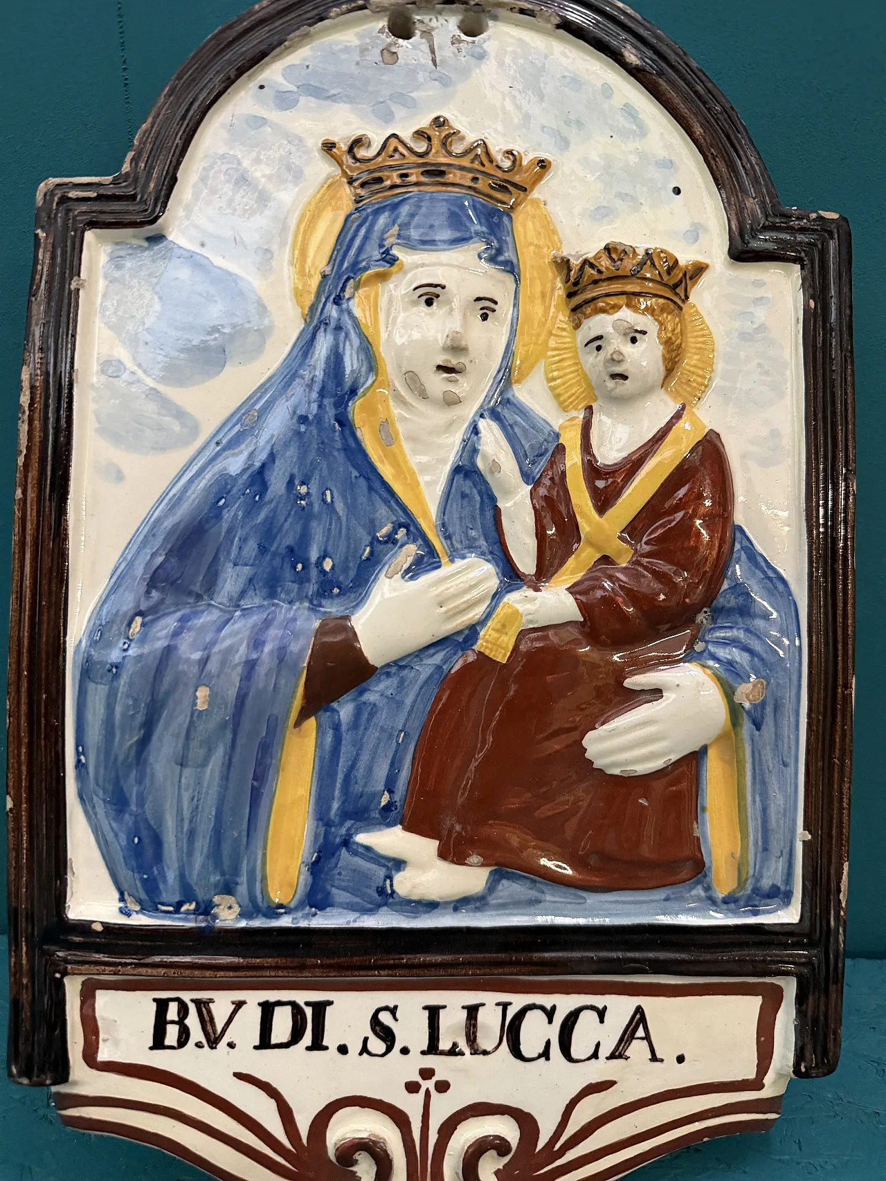 Targa devozionale in maiolica raffigura la Beata Vergine, ‘800 3