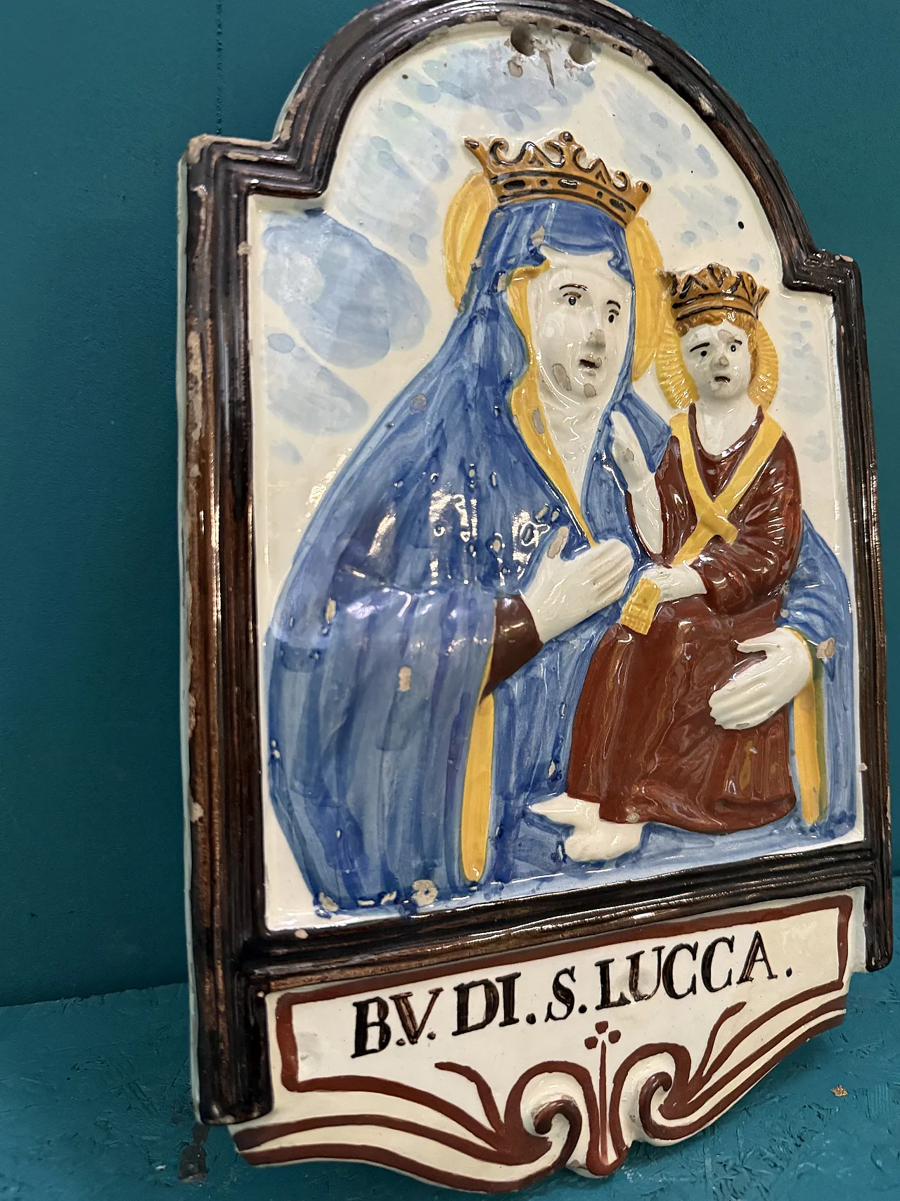 Targa devozionale in maiolica raffigura la Beata Vergine, ‘800 7