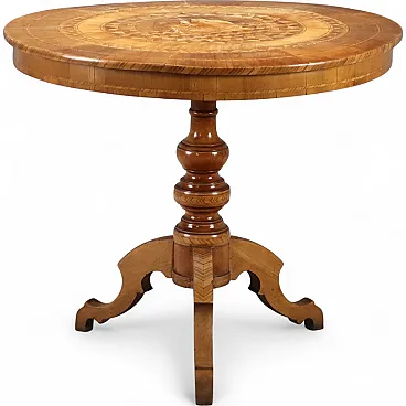 Walnut center table with inlays, 19th century
