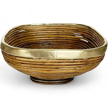 Wicker and brass fruit basket or catchall, 1960s