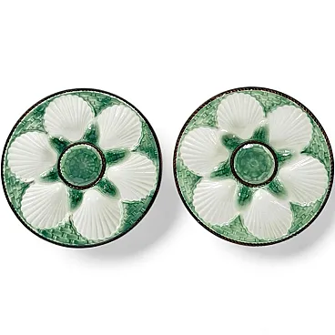 Pair of majolica oyster plates, 1920s