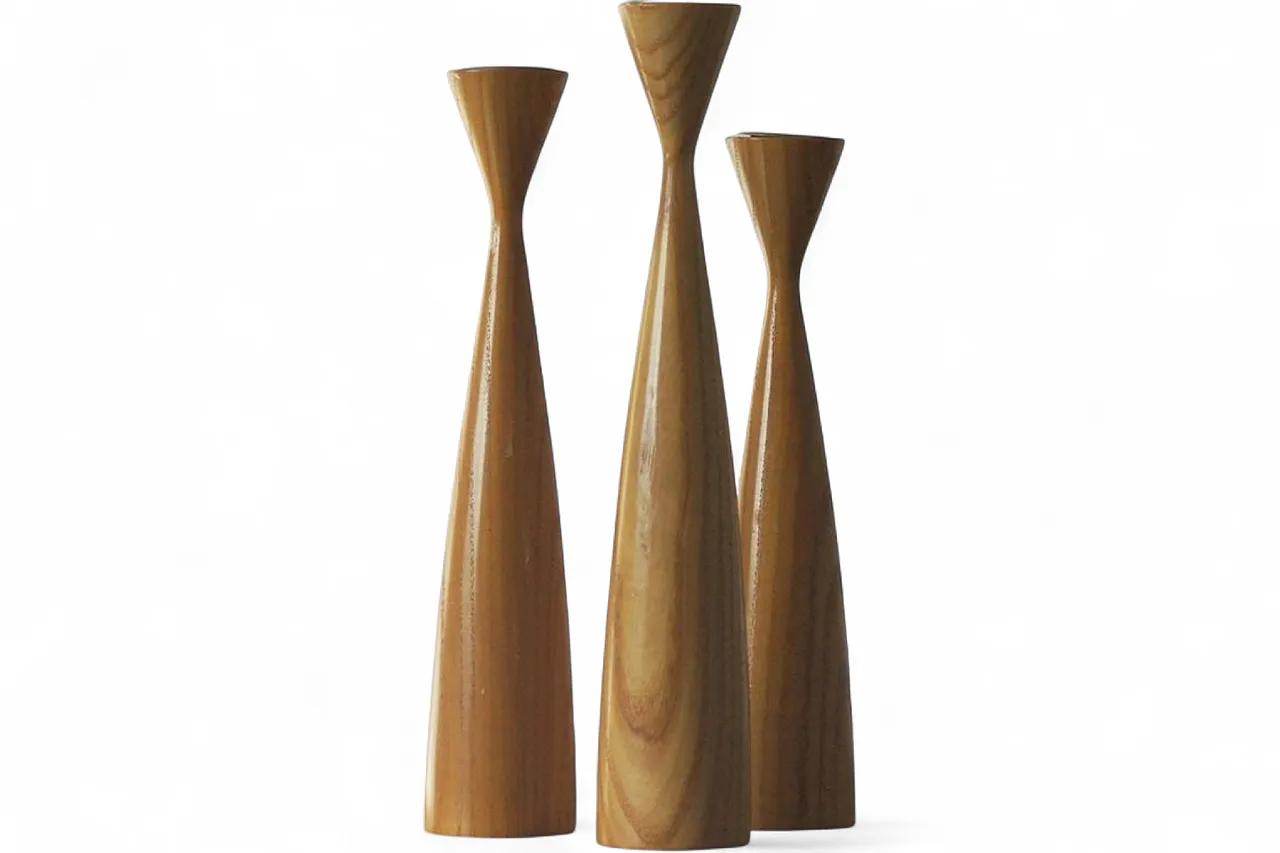 3 Scandinavian wooden candleholders, 20th century 4