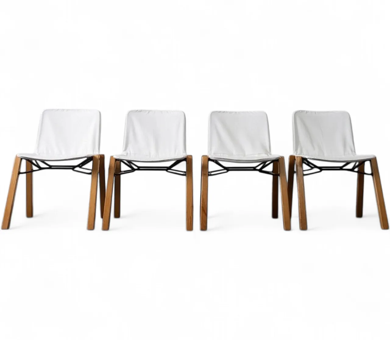 4 Chairs in white leather, 1970s 12