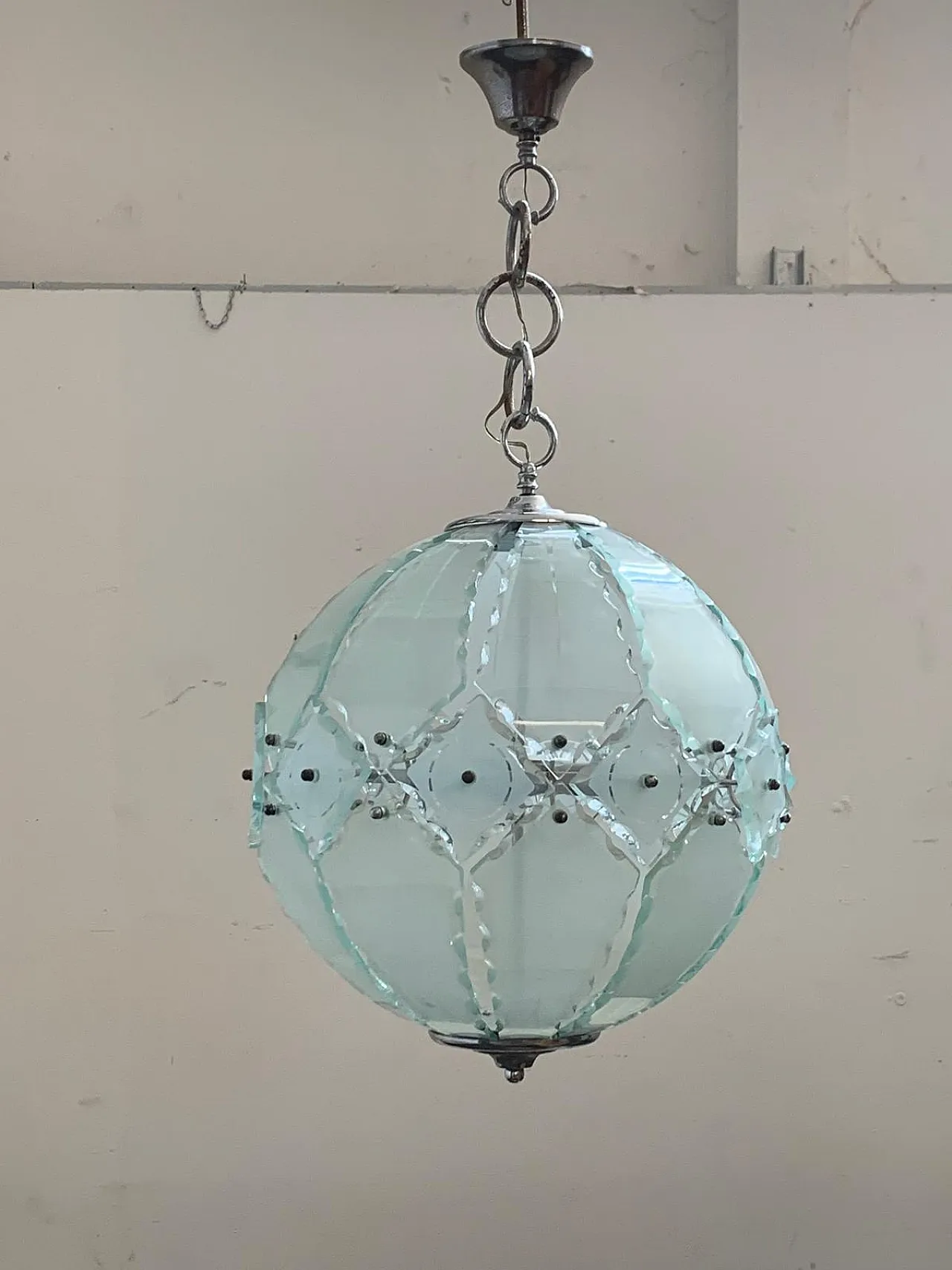 Pendant Lamp with Satin Glass Elements and Hot Chiselled Edges from Fo 1