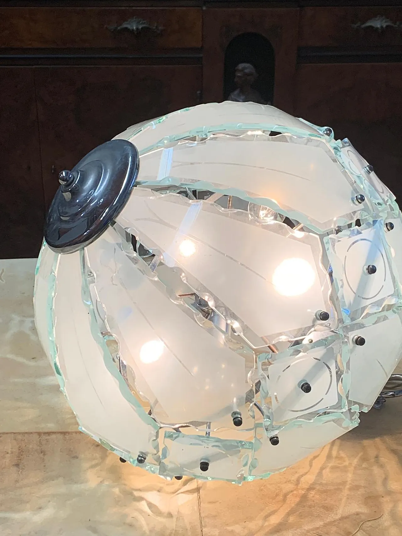 Pendant Lamp with Satin Glass Elements and Hot Chiselled Edges from Fo 4