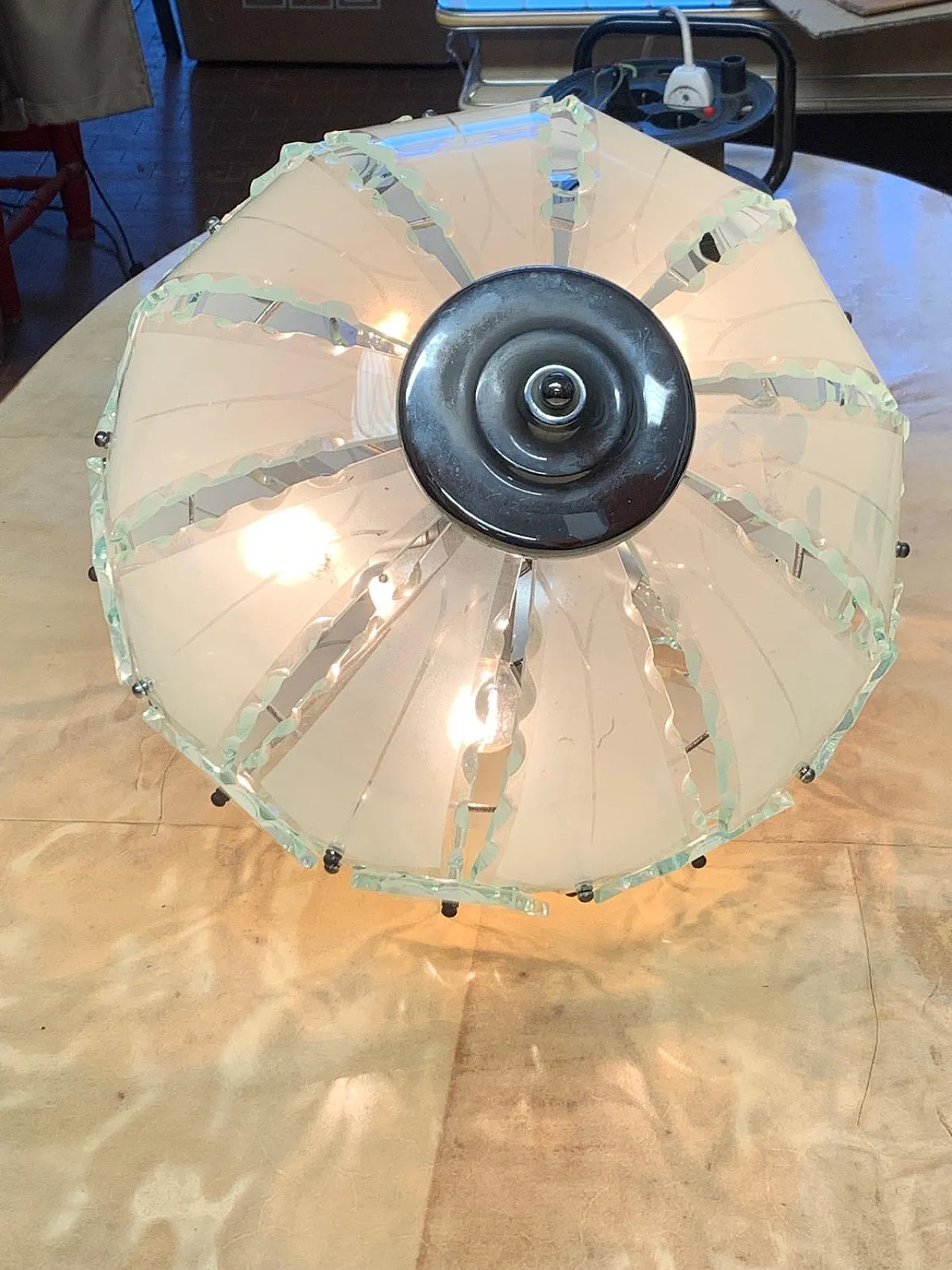 Pendant Lamp with Satin Glass Elements and Hot Chiselled Edges from Fo 6