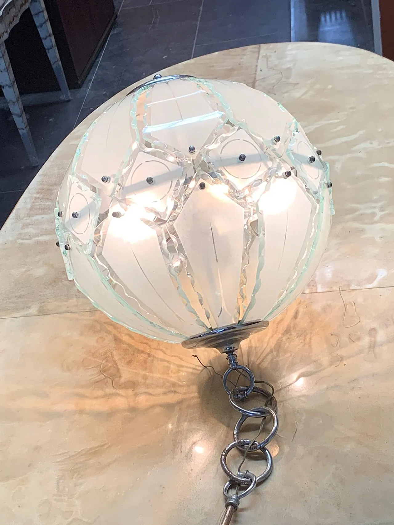 Pendant Lamp with Satin Glass Elements and Hot Chiselled Edges from Fo 7