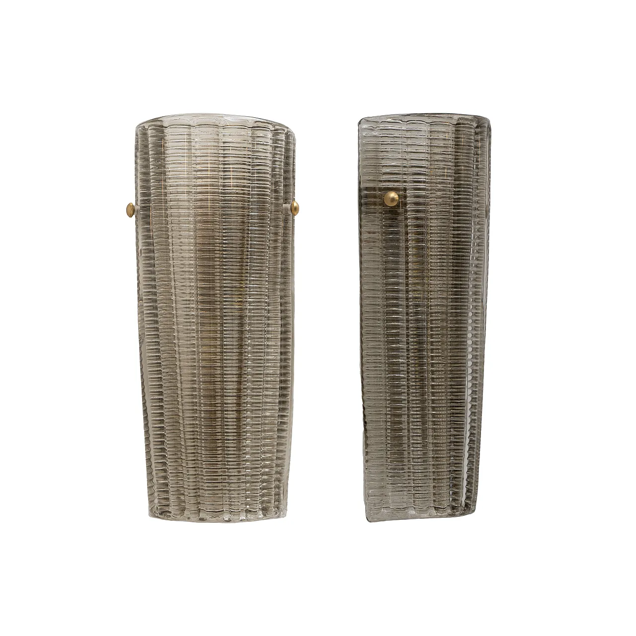 Pair of Murano glass wall sconces Smoked glass and brass, 2000s 1