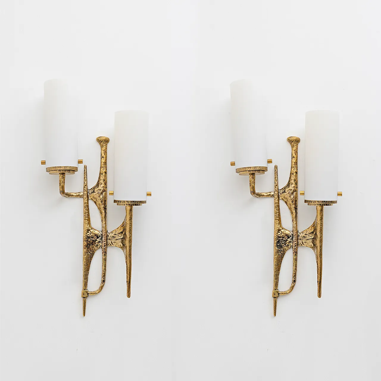 Pair of Brutalist Bronze and Murano Glass Wall Lights, 20th century 1