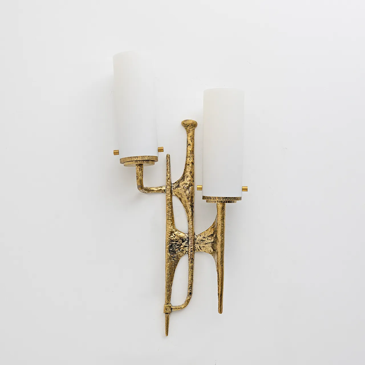 Pair of Brutalist Bronze and Murano Glass Wall Lights, 20th century 2