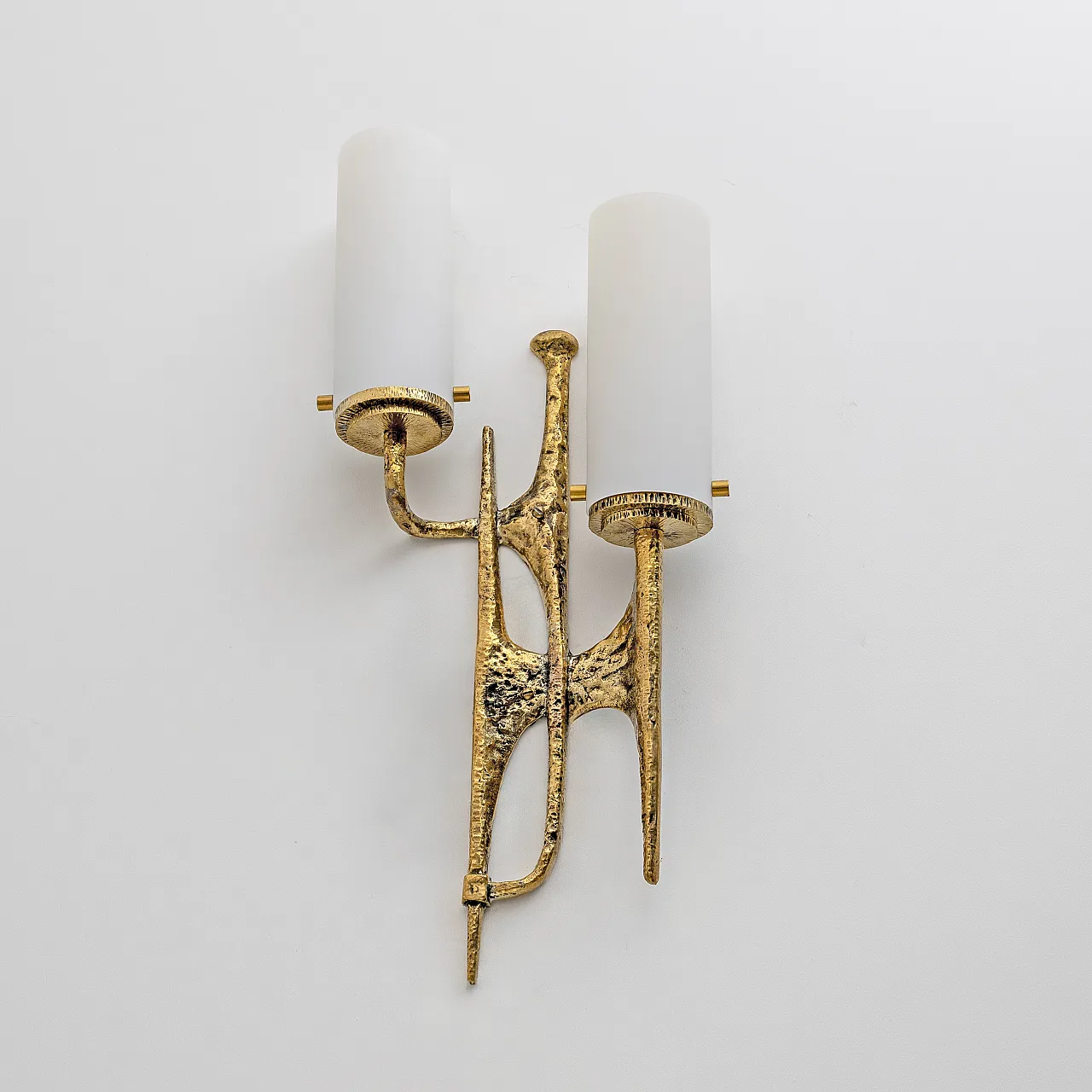 Pair of Brutalist Bronze and Murano Glass Wall Lights, 20th century 3