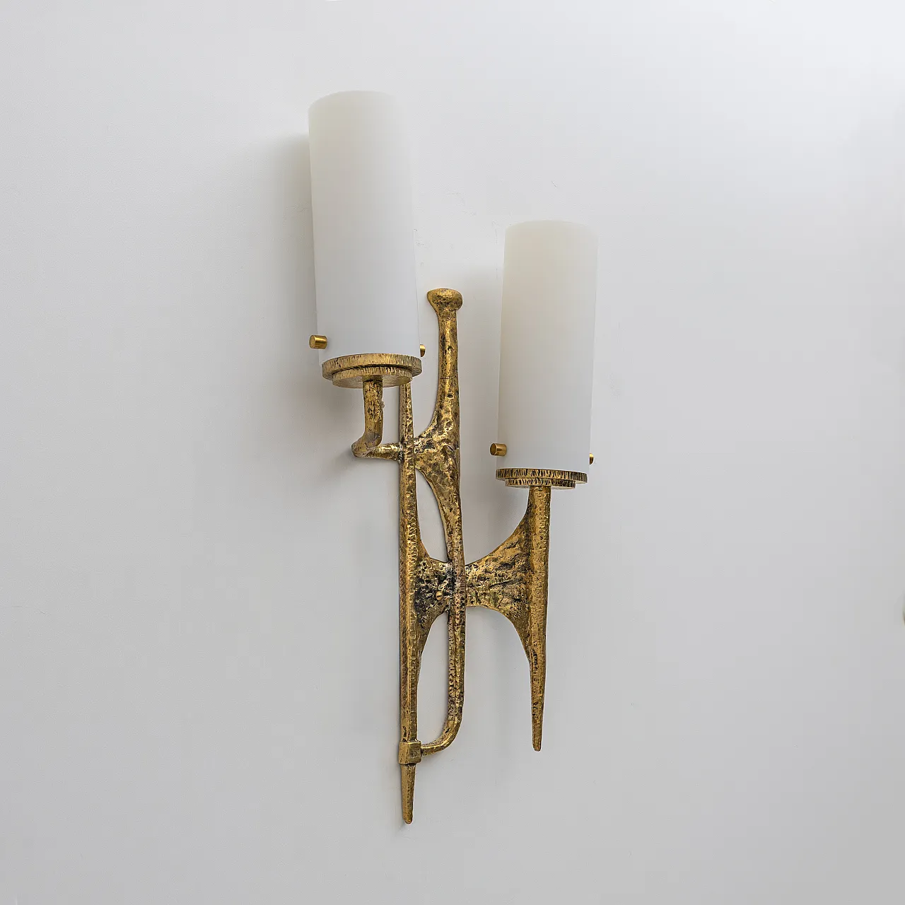Pair of Brutalist Bronze and Murano Glass Wall Lights, 20th century 4