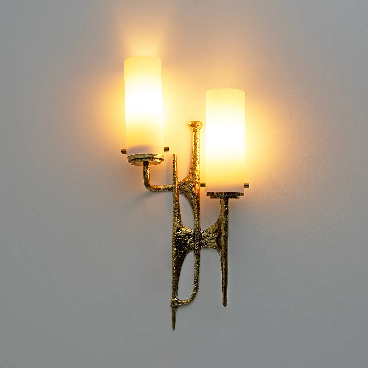 Pair of Brutalist Bronze and Murano Glass Wall Lights, 20th century 5